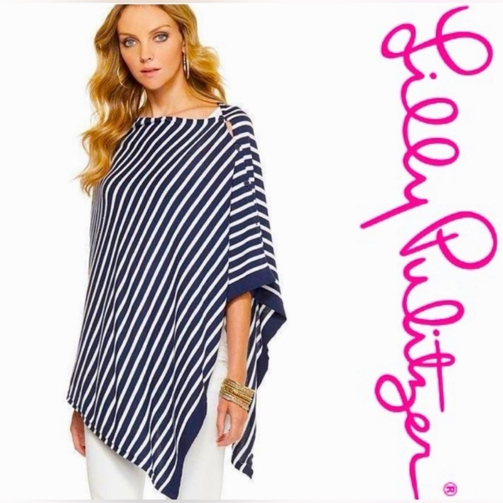 Lilly Pulitzer Harp Wrap Poncho Sweater Stripes Cotton‎